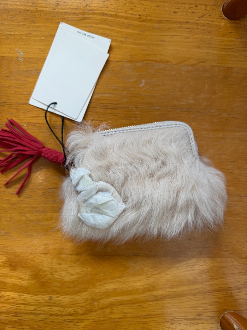 UGG Tessie real Fur Coin purse Pouch /key fob with Red Tassel - Picture 3 of 11